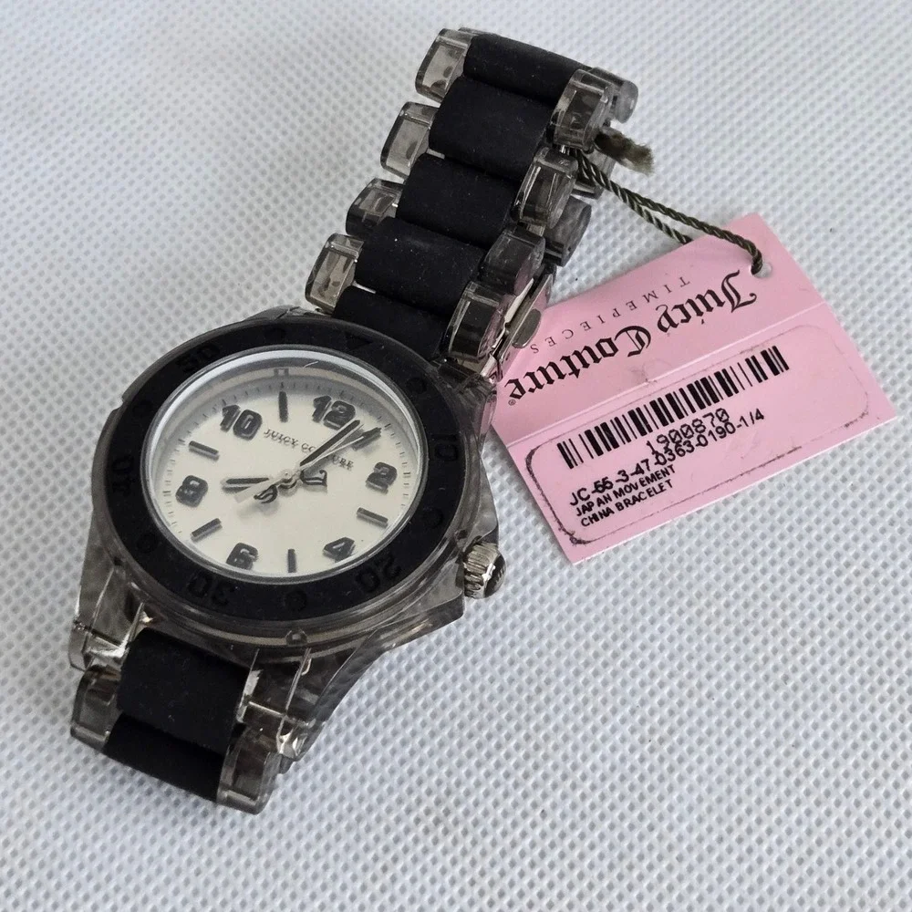 Juicy Couture Womens Rich Watch 1900870 Black Clear Link Band NWT 6.5